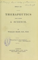 view Therapeutics ought to become a science : essay LII / by William Sharp.