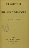 view Thérapeutique des maladies vénériennes / par F. Balzer.