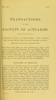 view Transactions of the faculty of actuaries : Vol. V. - part VI.  No. 50.  The expectation of life in circulatory disease / by G. A. Gibson.