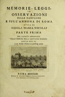 view Memorie, leggi, ed osservazioni sulle campagne e sull' annona di Roma / Opera di Nicola Maria Nicolaj.