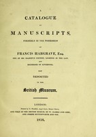 view A catalogue of manuscripts, formerly in the possession of Francis Hargrave. Now deposited in the British museum.