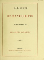 view Catalogue of manuscripts in the library of All Souls College / [Anon].