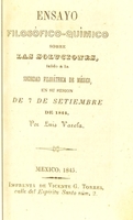 view Ensayo filósofico-quimico sobre las soluciones, leido a la Sociedad Filoiátrica de México, en su sesion de 7 de Setiembre de 1844 / por Luis Varela.