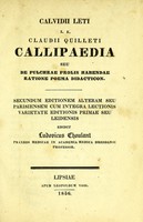 view Calvidii Leti i.e. Claudii Quilleti Callipaedia; seu, De pulchrae prolis habendae ratione, poema didacticon / [Claude Quillet].