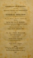 view Important researches upon the existence, nature, and communication of venereal infection in pregnant women, new-born infants, and nurses / by the late P.A.O. Mahon ... These are contrasted with the new opinions of the late John Hunter upon this subject, together with observations thereon, by Jessé Foot.