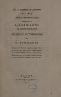 view Sulla febbre di Livorno del 1804 sulla febbre gialla americana e sulle malattie di genio analogo. Ricerche patologiche / [Giacomo Tommasini].