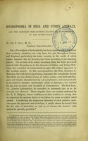 view Hydrophobia in dogs and other animals : and the sanitary precautions against its transmission to the human race.