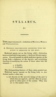 view Syllabus of lectures on materia medica and therapeutics, delivered in the University of London / by Anthony Todd Thomson.