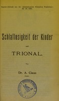 view Schlaflosigkeit der Kinder und Trional / von A. Claus.