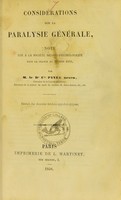 view Considérations sur la paralysie générale : note lue à la Société médico-psychologique dans la séance du 28 juin 1858 / par Cir. Pinel neveu.