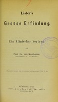 view Lister's grosse Erfindung : ein klinischer Vortrag / von Prof. Dr. von Nussbaum.