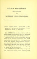 view Chronic albuminuria (Bright's disease) and the thermal waters of La Bourboule / by Anthony Dauzat.
