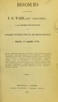 view Discours / prononcé par F.-O. Ward ... à la séance d'ouverture du Congrès international de bienfaisance, Bruxelles, 15 septembre 1856.