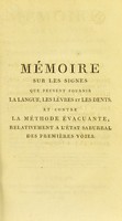 view Mémoire sur ces questions, proposées, le 14 frimaire an XIV, par la Société de médecine de Lyon : quels sont les signes diagnostiques et prognostiques que peut fournir, dans les maladies aiguës et chroniques, l'état de la langue, des lèvres et des dents? Quelles conséquences doit-on en déduire dans la pratique? / par J.F. Hernandez.