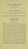 view Some considerations with respect to the blood : founded on one or two very simple experiments on that fluid / by Benjamin G. Babington.