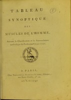 view Tableau synoptique des muscles de l'homme : suivant la classification et la nomenclature méthodique du Professeur Chaussier.