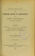 view Les tumeurs aiguës et chroniques de la cavité prévésicale (cavité de Retzius) : thèse présentée au concours pour l'agrégation (section de chirurgie et d'accouchements) et soutenue à la Faculté de médecine de Paris / par G. Bouilly.