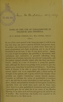 view Note on the use of paraldehyde in delirium and insomnia / by E. Mansel Sympson.