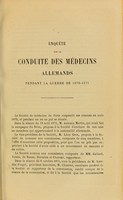 view Enquête sur la conduite des médecins allemands pendant la guerre de 1870-1871 / Société de médecine de Paris.