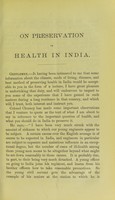 view On preservation of health in India : a lecture addressed to the Royal Indian Engineering College at Cooper's Hill / by Sir Joseph Fayrer.