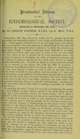 view Presidential address at the Epidemiological Society : delivered on November 5th, 1879 / by Sir Joseph Fayrer.