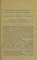 view Is the operation of tracheotomy in diphtheritic croup dangerous? : when should the operation be performed? / by Joseph E. Winters.