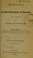 view Memoranda der speciellen Physiologie des Menschen : ein Leitfaden für Vorlesungen und zum Selbststudium / von Julius Budge.