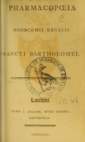 view Pharmacopoeia Nosocomii Regalis Sancti Bartholomei.