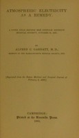 view Atmospheric electricity as a remedy : a paper read before the Suffolk District Medical Society, October 28, 1882 / by Alfred C. Garratt.