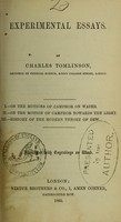 view Experimental essays / by Charles Tomlinson.