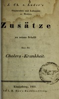 view J.Ch. v. Loder's ... Zusätze zu seiner Schrift über die Cholera-Krankheit.