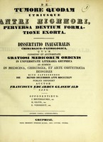 view De tumore quodam utriusque antri Highmori, perversa dentium formatione exorta : dissertatio inauguralis chirurgico-pathologica, quam consensu et auctoritate gratiosi medicorum ordinis in Universitate Literaria Gryphica ad summos in medicina, chirurgia, et arte obstetricia honores rite capescendos die [...] mensis Decembris anni MDCCCXLIV publice defendet / auctor Franciscus Eduardus Glasewald ; opponentibus J. Bruchhausen, H. Glück, G. Vonnegut.