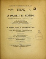 view De diverses formes de l'ostéomyélite aiguë dite infectieuse chez l'homme au point de vue étiologique et quelques indications sur leur traitement : thèse pour le doctorat en médecine présentée et soutenue le mercredi 3 décembre 1890, à 1 heure / par Élie Mirovitch ; président M. Lannelongue, juges MM. Fournier, Dejerine, Ricard.