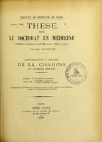 view Contribution à l'étude de la cirrhose du diabète bronzé : thèse pour le doctorat en médecine présentée et soutenue le jeudi 23 janvier 1896, à 1 heure / par Jules Calmettes ; président M. Raymond, juges MM. Hutinel, Marie, Marfan.