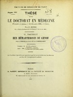 view Du traitement des hémarthroses du genou par l'immobilisiation et la compression : thèse pour le doctorat en médecine présentée et soutenue le 12 décembre 1883, à 1 heure / par P. Dupré ; président M. Guyon, juges MM. Verneuil, Kirmisson, Reyneil.