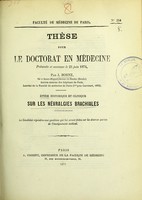 view Étude historique et clinique sur les névralgies brachiales : thèse pour le doctorat en médecine présentée et soutenue le 25 juin 1874 / par J. Borne.