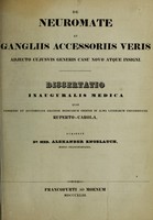 view De neuromate et gangliis accessoriis veris adjecto cujusvis generis casu novo atque insigni : dissertatio inauguralis medica quam consensu et auctoritate gratiosi medicorum ordinis in alma Literarum Universitate Ruperto-Carola / scripsit Alexander Knoblauch.