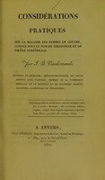 view Considérations pratiques sur la maladie des femmes en couche, connue sous le nom de péritonite et de fièvre puerpérale / par J.B. Vandenzande.