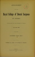 view Announcement of the Royal College of Dental Surgeons of Ontario, in affiliation with the University of Toronto ... for the academic year, 1896-7.