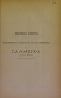 view Caracteristica terapéutica y especialización clínica de las aguas termales de La Garriga (provincia de Barcelona) : conferencia dada en la Academia y Laboratorio de Ciencias Médicas de Cataluña el día 18 de junio de 1894 / por el Dr. M. Manzaneque.