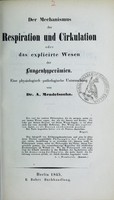 view Der Mechanismus der Respiration und Cirkulation oder das explicirte Wesen der Lungenhyperämien : eine physiologisch-patholoigsche Untersuchung / von A. Mendelssohn.