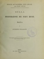 view Sulla degenerazione dei nervi recisi : nota / di Giuseppe Colasanti.