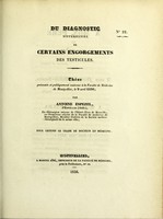 view Du diagnostic différentiel de certains engorgements des testicules : thèse présentée et publiquement soutenue à la Faculté de médecine de Montpellier, le 9 avril 1836 / par Antoine Espezel.