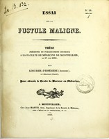 view Essai sur la pustule maligne : thèse présentée et publiquement soutenue à la Faculté de médecine de Montpellier, le 17 juin 1836 / par Lescurier-d'Espériere (Antonin).