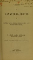 view Statistics of unnatural deaths in Madras and other presidencies and provinces in India / by R.S. Mair.