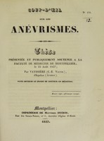 view Coup-d'oeil sur les anévrismes : thèse présentée et publiquement soutenue à la Faculté de médecine de Montpellier, le 23 août 1837 / par Vayssière (C.-E. Victor).