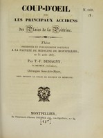 view Coup-d'oeil sur les principaux accidens des plaies de la poitrine : thèse présentée et publiquement soutenue à la Faculté de médecine de Montpellier, le 31 août 1837 / par T.-F. Demagny.