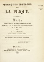 view Quelques notice sur la plique : thèse présentée et publiquement soutenue à la Faculté de médecine de Montpellier, le 12 mai 1838 / par Frédéric Liebmann.