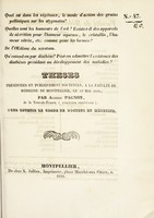 view Thèses présentées et publiquement soutenues, à la Faculté de médecine de Montpellier, le 19 mai 1838 / par Auguste Pagnon.