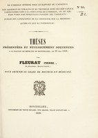 view Thèses présentées et publiquement soutenues à la Faculté de médecine de Montpellier, le 23 mai 1838 / par Fleurat (Pierre).